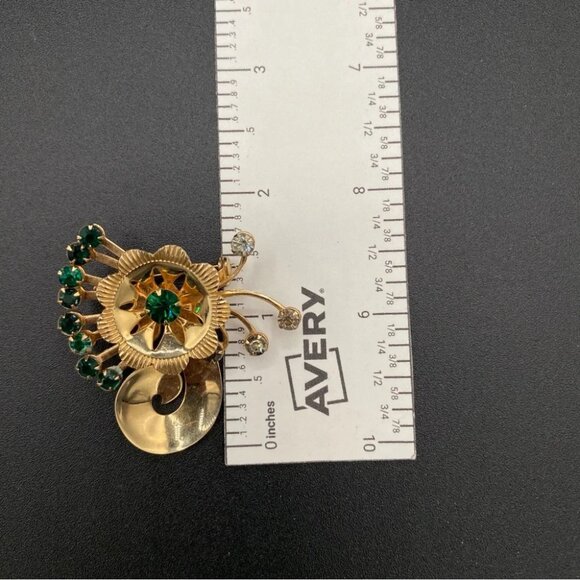 Vintage 1950s Emerald Green Sparkly Starburst Brooch - Picture 9 of 9